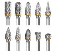 Jeu de Fraises Rotatives Carbure de Tungstène Double Coupe pour Dremel | 10 Pièces Tige 3mm 1/8" pour Gravure Sculpture Bois Perçage Polissage Ebavurage Meulage, 10 Formes pour Outil Rotatif