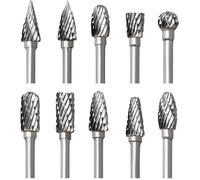 Jeu de Fraises Rotatives en Carbure, 10 pièces Double Coupe Fraises pour Dremel Accessoires avec Tige Sculpture sur bois, Perçage,