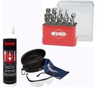 Jeu de fraises sur tige en carbure RUKO HM, 10 pièces, queue cylindrique, denture croisée à coupe à droite, avec spray et lunettes de protection - WZS116002