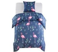 Jeu de housse de couette 2pcs Flamant 155x220/80x80cm Bleu/rose - Literie - Housses de couette Bleu Bleu bleu marine et rose