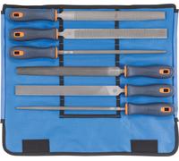 Jeu de limes DICK avec manche 2K, 6 pièces, dans une trousse enroulable en métal/bois, pas 2, longueur sans tige : 250 mm