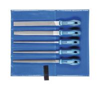 PFERD Assortiment de limes d’atelier en étui PVC enroulable, 5 limes, taille croisée H1, 250 mm, 11800541 - pour l’enlèvement grossier de matière et le dégrossissage