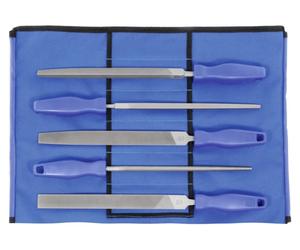 Jeu de limes polyvalentes Dick, 5 pièces, dans une trousse à roulettes. Pas 2, longueur sans tige : 200 mm. 5 pièces
