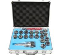 Jeu de mandrins à pince MT3-E32 - 18 pièces - Précision 0,015 mm - Acier trempé - Pour perçage et fraisage - Avec coffret - Argent