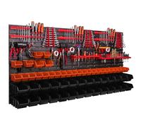 Jeu de panneaux avec porte-outils 173 x 78 cm avec 56 pcs. Boîtes suspendues en plastique orange et noir XL