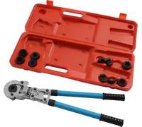 Jeu de pinces à sertir PEX - Pour tubes composites en aluminium de 16/20/26/32 mm et tubes en cuivre de 12/15/18/22/28 mm - Force de sertissage de 6 t - Course de 45 mm - Tête pivotante à 360° - Longu