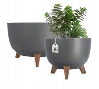 Kadax – Pots de fleurs plastique sur 3 pieds effet bois – Anthracite, Lot 2 (29 et 39,5 cm)