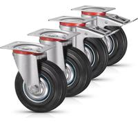 Jeu de roues pivotantes avec freins - 4 pièces - TPR & fer - pivotant à 360° - capacité de charge 150 kg - Chariot à main & chariot d'atelier