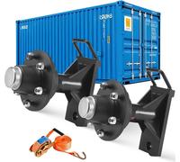 Jeu de roues pour conteneurs d'expédition - Jeu de roues à 6 trous avec essieu robuste - Capacité de charge 3200 kg - Pour conteneurs de 6 à 12 m - Avec sangle d'arrimage à cliquet - Pour quais, entre
