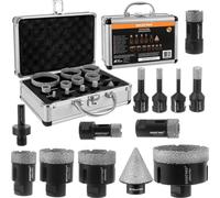 Jeu de scies cloches diamantées M14 – 6–68 mm, 13 pièces Couronnes de forage pour carrelage, grès cérame, béton et pierre naturelle – Diamants soudés sous vide, à sec et à l'eau – BIGSTREN