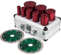 Jeu de scies cloches diamantées PRO – 8 pièces – 20–68 mm – Frittées sous vide – Pour céramique, carrelage, granit et marbre – Coffret de rangement inclus