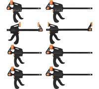 Jeu de serre-joints, 8 pièces, 195 mm - 323 mm, acier et nylon, noir/orange, pour le travail du bois