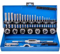 Jeu de tarauds, 32 pièces, métrique M3-M12, tarauds intérieurs et extérieurs, acier allié, bleu, coffret métallique
