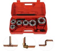 Jeu de tarauds pour tubes - Taraud manuel pour tubes - BSPT - Acier - Jeu d'installateur avec têtes de coupe - Pour le travail des métaux - Rouge
