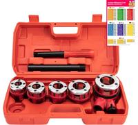 Jeu de tarauds pour tubes - Tarauds à cliquet manuels - 5 têtes de coupe - BSPT - Acier à haute teneur en carbone - Portable - Rouge