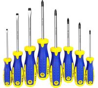 Jeu de tournevis, 8 pièces, magnétique, cruciforme PH-PZ, fente SL, Power Form Jeu de tournevis, manche ergonomique adapté, jeu de tournevis de qualité professionnelle, lames en acier spécial S2, alli