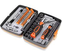 Jeu de tournevis à cliquet magnétiques - 68 pièces - Acier inoxydable - Embouts hexagonaux, Phillips et Torx - Tige d'extension - Coffret de rangement - Multicolore