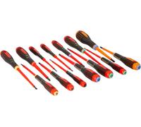 Jeu de tournevis Bahco ERGO pour embouts plats, Phillips, Pozidriv, TX et combinés pour vis Pozidriv avec manche en caoutchouc - 14 pièces.