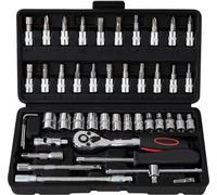 Jeu de tournevis combinés 46 pièces avec cliquet et tendeur liquet 1/4 pouce à 72 dents avec coffret à outils Outils mécaniques chromés