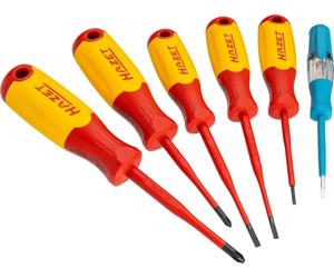 Jeu de tournevis d'électricien haute tension Hazet, isolés, 811KV/6, profil plat, profil cruciforme PH, 6 pièces, 0,4 x 2,5 - 0,8 x 4 mm, PH1, P