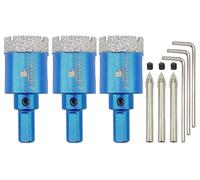 Jeu de trépans diamantés avec foret de centrage, 3 pièces, diamètre 32 mm, pour carrelage, céramique, pierre, granit, marbre