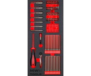 Jeu d'embouts Œ Torx- Plat- PH- PZ- ROB- Wing- HEX- Spline 94 pièces module en mousse pour servante d'atelier MW Tools MWBIT94