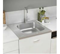 Jeu d'évier de cuisine et égouttoir - 1 bac - Bass - MODERNE Jeu d'évier de cuisine et égouttoir argenté 600x600x155 mm inox 98281