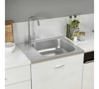 Jeu d'Evier de Cuisine et Egouttoir Argenté 600x600x155 mm Inox Maison vidaXL
