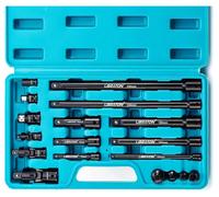 Jeu d'extensions de clés à douille, 18 pièces, comprenant : adaptateurs en pouces, joints universels, cliquets, en acier Cr-V, avec des tailles 1/4", 3/8" et 1/2"