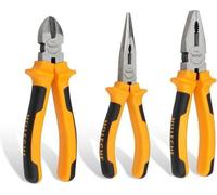 Jeu d'outils 3 pièces, pince universelle 160 mm, pince coupante 180 mm, pince à becs fins 160 mm, jaune/noir, ergonomique