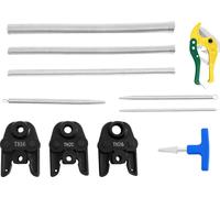 Jeu d'outils à mâchoires à sertir, acier allié, ouverture maximale 44,5 mm, compatible avec les tubes PEX, y compris coupe-tube, 3 mâchoires à sertir