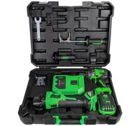 Jeu d'outils électriques comprenant une meuleuse angulaire sans balais de 125 mm et une perceuse-marteau. Couleur : vert. Adaptateur : prise européenne (220V). Taille unique