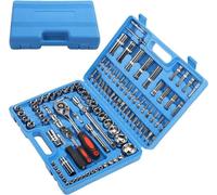 Jeu d'outils - Jeu de douilles à cliquet - Empreinte de 0,64 cm et 1,27 cm - Pour le métal - Mallette de rangement - Bleu