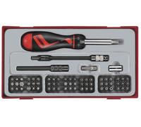 Jeu embouts avec tournevis à cliquet TT1 tray Plat- PH- PZ- TX-- HEX- TPX- square 74 pièces Teng Tools TTMD74
