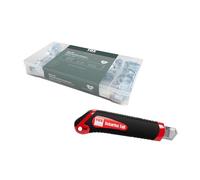 Jeu TOX avec assortiment de colliers de serrage (26 pièces) + cutter avec boîtier ABS et 2 lames de rechange, colliers de serrage 6 tailles, plage de serrage 10-40 mm, 094909159