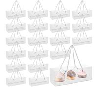 JEUIHAU Lot de 20 boîtes à cupcakes individuelles de 22,5 cm, à 3 trous, transparentes avec poignée et inserts pour pâtisserie maison, mariage, fête de vacances