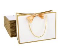 JEUIHAU Lot de 20 sacs cadeaux blancs et dorés avec ruban doré - Sacs cadeaux en papier de taille moyenne pour anniversaire, remise de diplôme, mariage, festival, fête - 28 x 20 x 10 cm