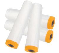 JEUIHAU Lot de 4 rouleaux de film anti-poussière autocollant en plastique avec ruban adhésif orange, film masquage pour meuble, peinture, décoration, armoire - 2 x 20 m