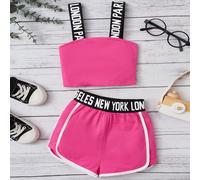 Jeune Fille Lettre Graphique Cami Haut & Short Avec Liaison De Contraste 6Y,7Y,8Y,4Y,5YLettresTissu tricoté