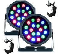 jeux de lumière party-par181 - 2 projecteurs sono dj lumière par à led 18x1w rgb + 2 crochets de fixation pour portique