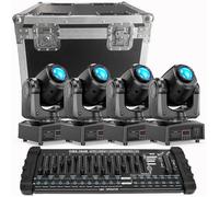 Jeux de lumiere U'king - 120W RGBW LED Lyre Gobo Beam - Pour DJ Party Disco Avec Console 384 Canaux & Flightcase - Pack de 4