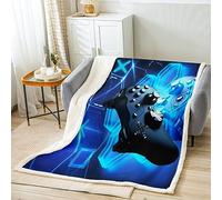 Jeux Parure Couverture 150x200cm Moderne Gamer Couverture en Flanelle pour Enfants Jeu Vidéo Gamepad Sherpa Jeu Motif Géométrique Décor Chambre Collection Sherpa Bleu
