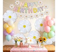 JeVenis bannière anniversaire décorations fête marguerites ballons pastel | bannière anniversaire décorations fête marguerites ballons pastel guirlande intérieur extérieur joyeux