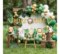 JeVenis décoration anniversaire jungle fête sauvage bannière joyeux | décoration anniversaire jungle fête sauvage bannière joyeux anniversaire animaux safari guirlande papier