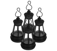 JEWEDECO 4 Pièces Mini Lanterne Solaire Portable en Plastique Noir pour Jardin et Terrasse, Lampe Extérieure Multifonction Éclairage D'ambiance Solaire