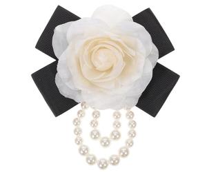 JEWEDECO Broche Fleur Camélia Perles en Tissu Épingle Décorative pour Robe et Chapeau Femme Cérémonie Banquet