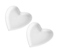 JEWEDECO Lot de 2 Plateaux de Service en Céramique Blanche de Cœur, Support Alimentaire Pratique et Créatif pour Fruits et Desserts, Anniversaire ou Mariage Réutilisable
