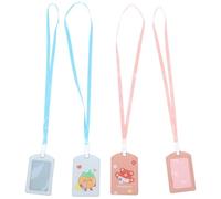 JEWEDECO Lot de 4 Porte-badges en Pu Dessin Animé pour Cartes D'identité et Repas, Facile à Transporter, Résistant Occasions Professionnelles