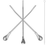 JEWEDECO Lot de Pailles Cuillères Réutilisables en Acier Inoxydable Argenté avec Brosse de Nettoyage Détachable pour Café Glacé à Domicile et Restaurant
