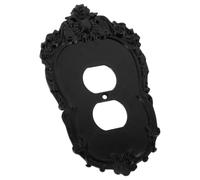 JEWEDECO Plaque de Prise Murale Double Prise Duplex Gothique Baroque en Plastique Noir Finition Mate Résistante aux Rayures Empreintes, Installation Facile pour Intérieur Moderne